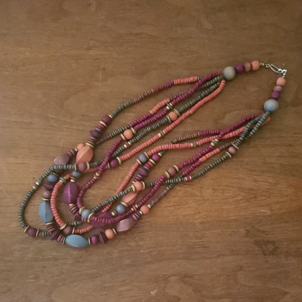 Beaded Solid String Style Layered Wooden Necklace… - image 4